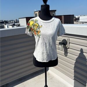 We The Free Cream Fitted Embellished Short Sleeve Tee